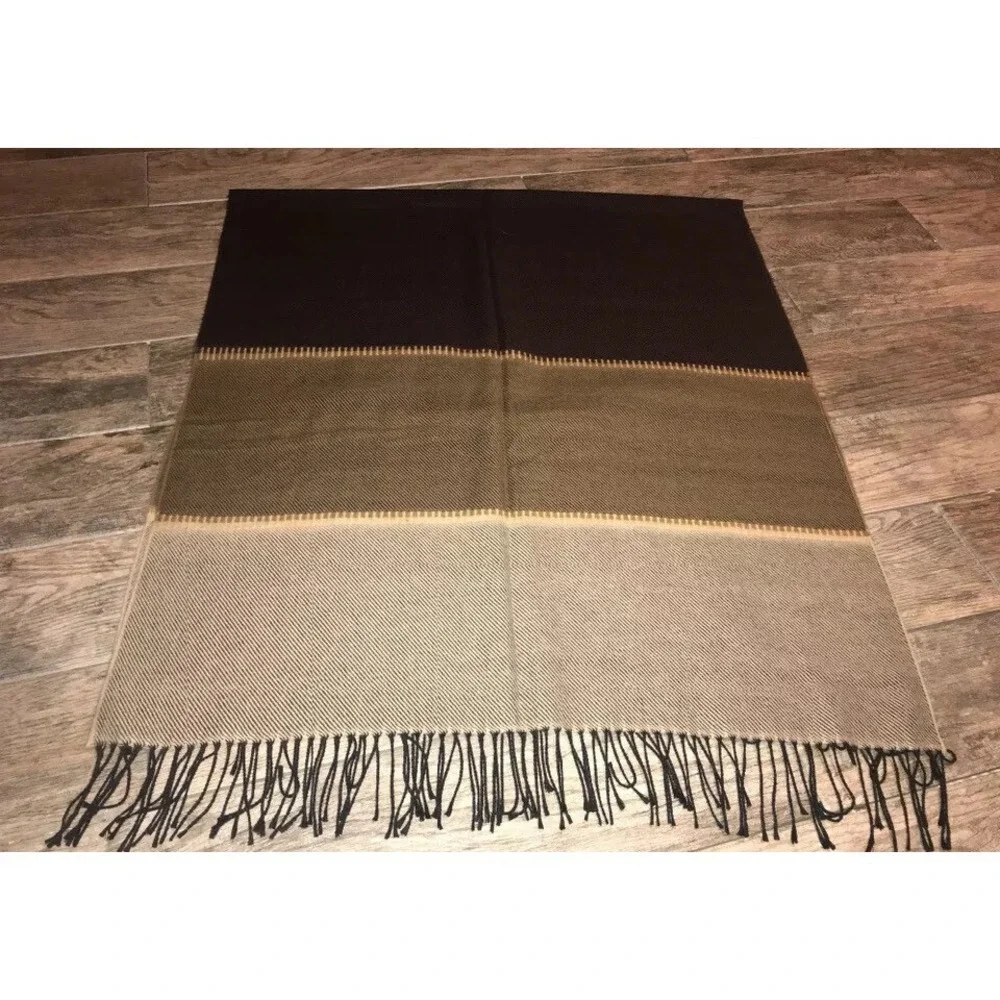 Aurora Paci‎ Italia Brown Beige Scarf Wrap Tassels Womens 32 X 80